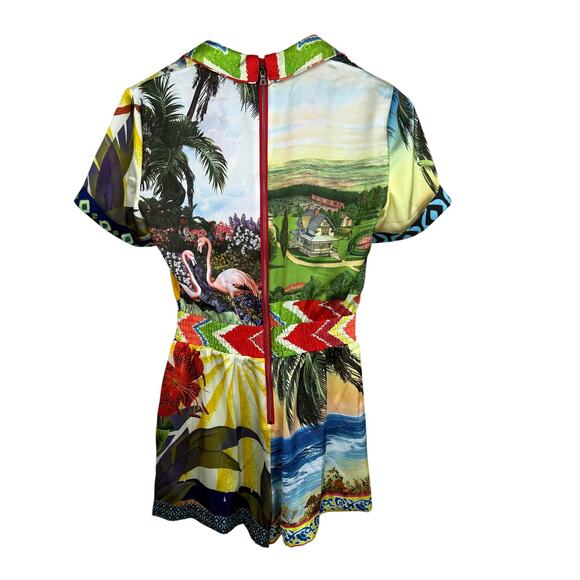 ALICE + OLIVIA Leighton Pajama Romper In Island Dreams Multi - Picture 9 of 12